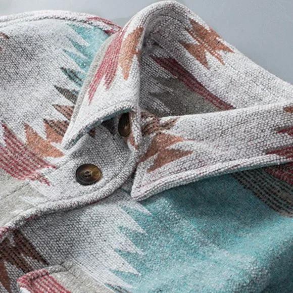 SOLD Flannel Distressed Aztec Shirt Jacket/Shacket Large - Picture 8 of 16